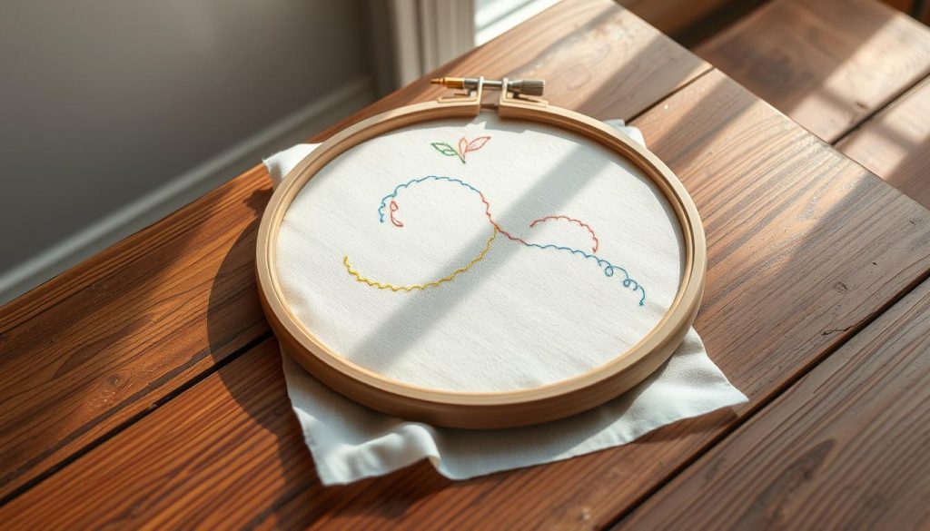 A cozy embroidery hoop sits at the center of the frame, its wooden frame casting warm shadows across a delicate fabric surface. Intricate stitches in a range of vibrant threads create a captivating hoop design, showcasing the skill and precision of an experienced stitcher. The hoop is positioned on a well-worn wooden table, its natural grain and weathered texture providing a rustic backdrop. Soft, diffused lighting from a nearby window bathes the scene in a gentle glow, highlighting the textures and colors of the embroidery. The overall atmosphere conveys a sense of tranquility and the rewarding feeling of mastering a traditional craft. A cozy embroidery hoop sits at the center of the frame, its wooden frame casting warm shadows across a delicate fabric surface. Intricate stitches in a range of vibrant threads create a captivating hoop design, showcasing the skill and precision of an experienced stitcher. The hoop is positioned on a well-worn wooden table, its natural grain and weathered texture providing a rustic backdrop. Soft, diffused lighting from a nearby window bathes the scene in a gentle glow, highlighting the textures and colors of the embroidery. The overall atmosphere conveys a sense of tranquility and the rewarding feeling of mastering a traditional craft.