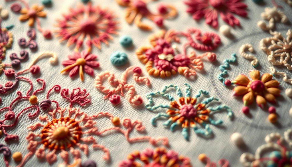 A delicate tapestry of intricate stitches, each thread a brushstroke on the canvas of fabric. In the foreground, a vibrant display of embroidered patterns, their intricate designs telling a captivating story. The middle ground reveals a close-up view, highlighting the meticulous technique and the rhythmic motion of the needle, weaving a mesmerizing narrative. The background is softly blurred, creating a sense of depth and focus, allowing the viewer to immerse themselves in the tactile and expressive nature of this thread art. The lighting is warm and natural, casting a gentle glow that accentuates the textures and the rich hues of the embroidered motifs. Captured with a shallow depth of field, the image invites the viewer to ponder the expressive power of these stitched compositions, where each thread is a sentence, and the entire work is a lyrical poem. A delicate tapestry of intricate stitches, each thread a brushstroke on the canvas of fabric. In the foreground, a vibrant display of embroidered patterns, their intricate designs telling a captivating story. The middle ground reveals a close-up view, highlighting the meticulous technique and the rhythmic motion of the needle, weaving a mesmerizing narrative. The background is softly blurred, creating a sense of depth and focus, allowing the viewer to immerse themselves in the tactile and expressive nature of this thread art. The lighting is warm and natural, casting a gentle glow that accentuates the textures and the rich hues of the embroidered motifs. Captured with a shallow depth of field, the image invites the viewer to ponder the expressive power of these stitched compositions, where each thread is a sentence, and the entire work is a lyrical poem.