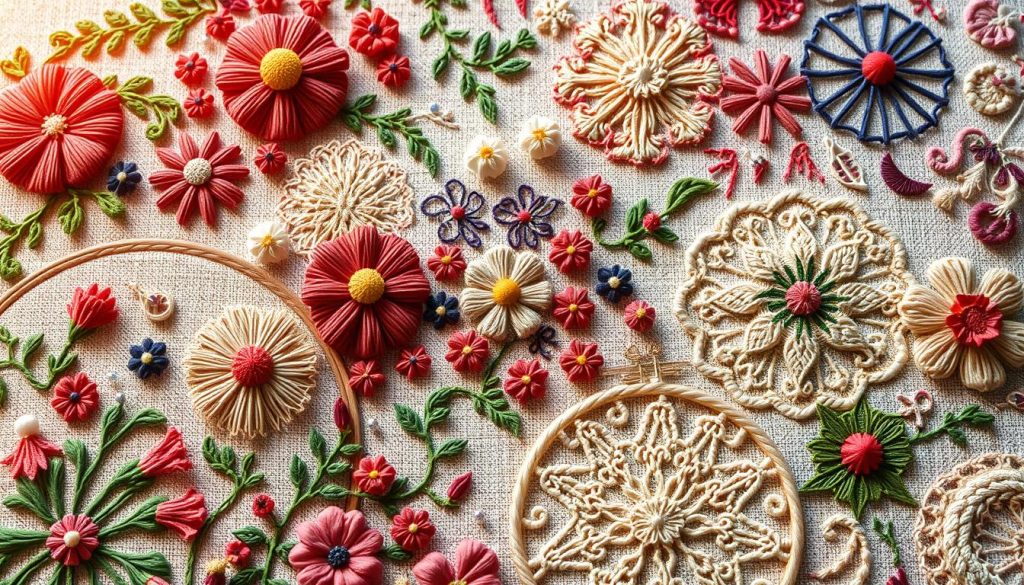 A harmonious arrangement of intricate embroidery patterns, showcasing a captivating interplay of vibrant colors and delicate textures. The foreground features an array of meticulously stitched florals, geometric designs, and whimsical motifs, each element crafted with precision and artistry. The middle ground offers a diverse tapestry of embroidered patterns, creating a visually striking and cohesive composition. The background subtly fades into a softly diffused, neutral tone, allowing the embroidered elements to take center stage. Bathed in warm, natural lighting and captured at a flattering angle, the image conveys a sense of timeless elegance and the transformative potential of embroidery patterns in elevating DIY projects.