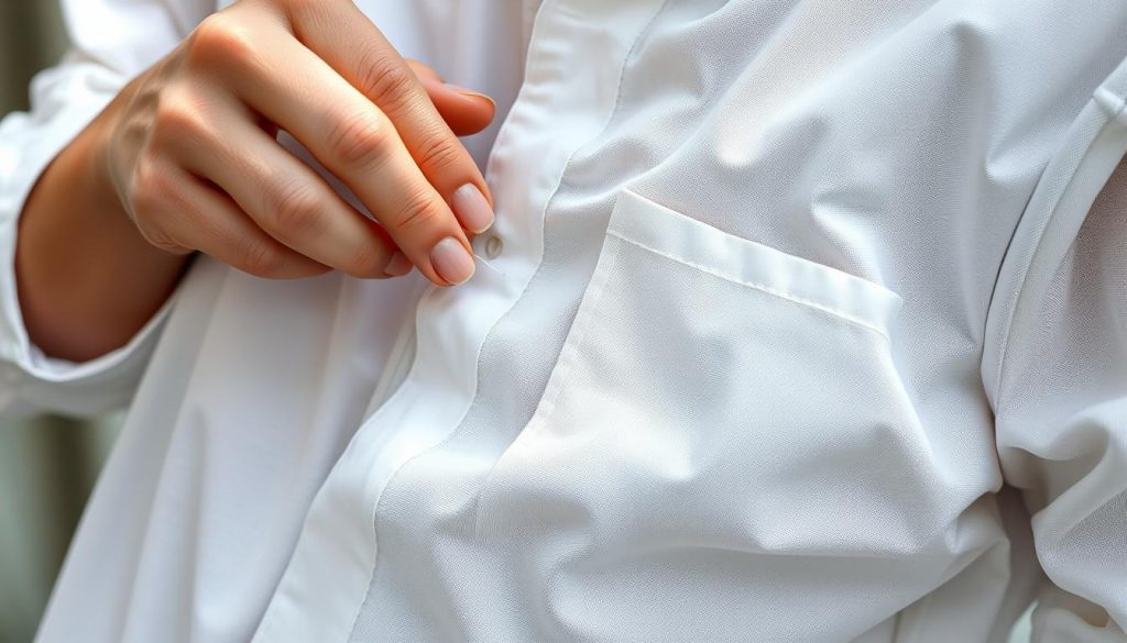 A high-resolution close-up image of a person's hands carefully removing embroidered thread from a white cotton shirt, showcasing the delicate process step-by-step. The lighting is soft and natural, accentuating the texture of the fabric and the intricate embroidery. The background is blurred, keeping the focus on the hands and the garment. The composition is balanced, with the hands and the shirt filling the frame, conveying a sense of care and attention to detail. The mood is one of concentration and precision, reflecting the technical aspects of the task at hand. A high-resolution close-up image of a person's hands carefully removing embroidered thread from a white cotton shirt, showcasing the delicate process step-by-step. The lighting is soft and natural, accentuating the texture of the fabric and the intricate embroidery. The background is blurred, keeping the focus on the hands and the garment. The composition is balanced, with the hands and the shirt filling the frame, conveying a sense of care and attention to detail. The mood is one of concentration and precision, reflecting the technical aspects of the task at hand.