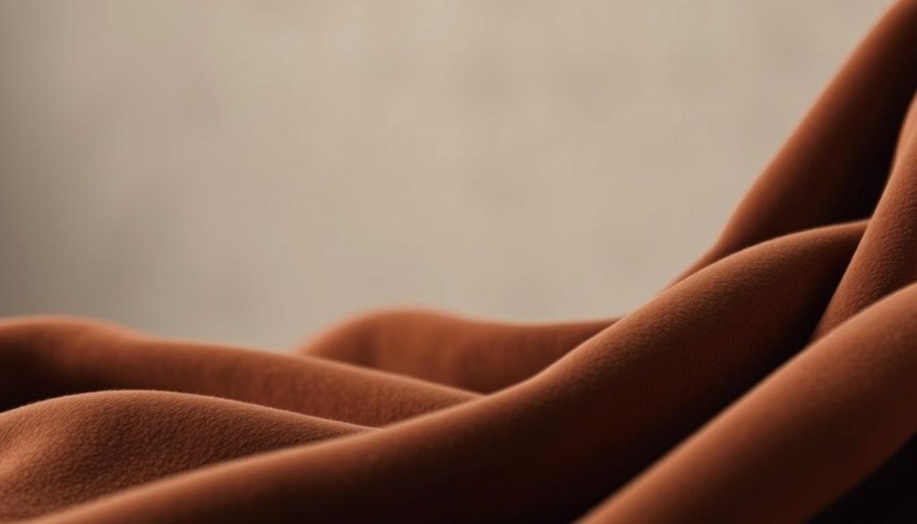 Detailed ultrasuede fabric in the foreground, showcasing its plush, velvety texture and rich color. The material flows elegantly, draped across the frame, capturing the essence of luxury and sophistication. In the middle ground, a soft, diffused lighting creates a warm, inviting atmosphere, highlighting the material's depth and sheen. The background is a blurred, neutral palette, allowing the ultrasuede to take center stage and emphasize its role as the focal point of the image. The overall composition conveys a sense of refinement and professionalism, perfectly suited to illustrate the "Preparing and finishing your work like a pro" section of the article.